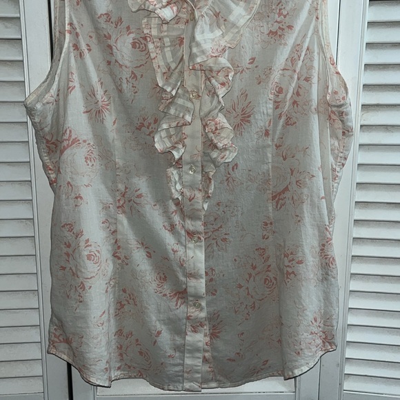 Lauren Ralph Lauren floral sleeveless collared ruffled front top - Picture 6 of 10